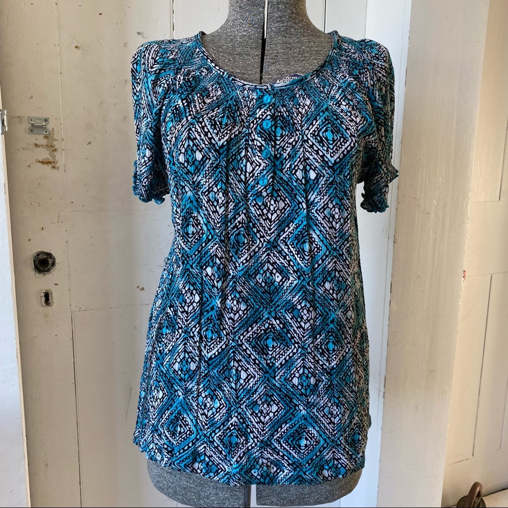 Laura Scott Geometric Print Smocked Blouse